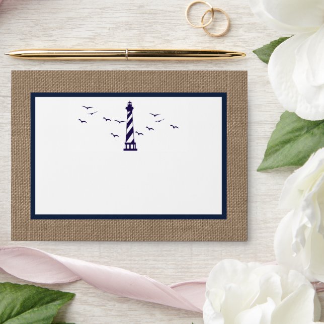 The Nautical Lighthouse Burlap Wedding Collection Envelope (Wedding)