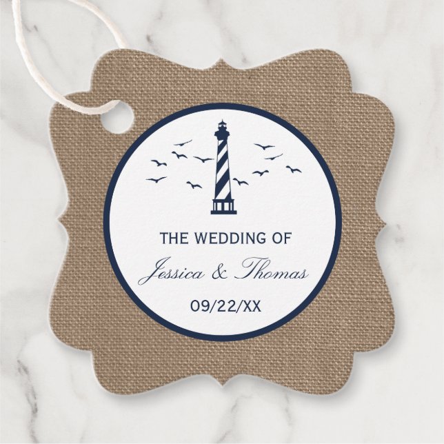 The Nautical Lighthouse Burlap Wedding Collection Favour Tags (Front)