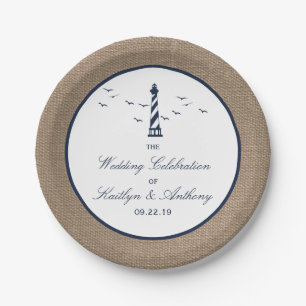 The Nautical Lighthouse Burlap Wedding Collection Paper Plate
