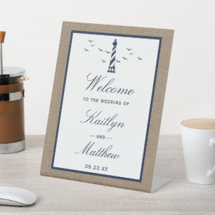 The Nautical Lighthouse Burlap Wedding Collection Pedestal Sign