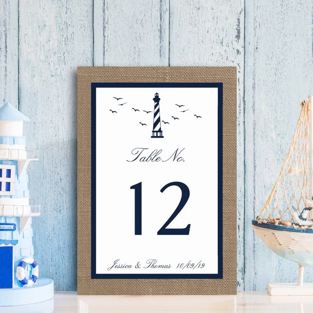 The Nautical Lighthouse Burlap Wedding Collection Table Number (Creator Uploaded)