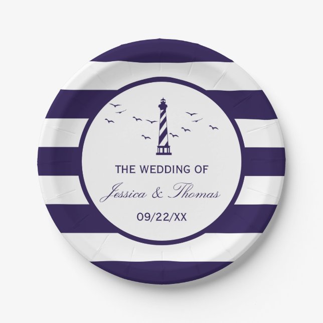 The Nautical Lighthouse Wedding Collection Paper Plate (Front)