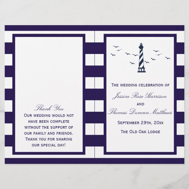 The Nautical Lighthouse Wedding Collection Program (Front)