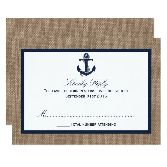 The Navy Anchor On Burlap Beach Wedding Collection Card