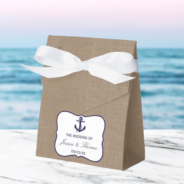 The Navy Anchor On Burlap Beach Wedding Collection Favor Box (Creator Uploaded)