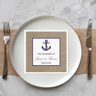 The Navy Anchor On Burlap Beach Wedding Collection Napkin