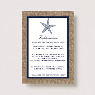 The Navy Starfish Burlap Beach Wedding Collection Enclosure Card