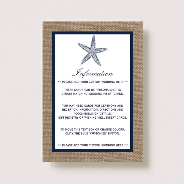 The Navy Starfish Burlap Beach Wedding Collection Enclosure Card (Creator Uploaded)