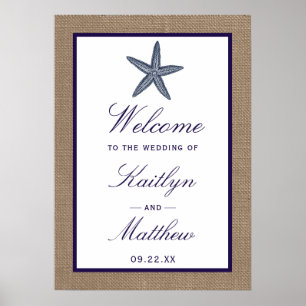 The Navy Starfish Burlap Beach Wedding Collection Poster