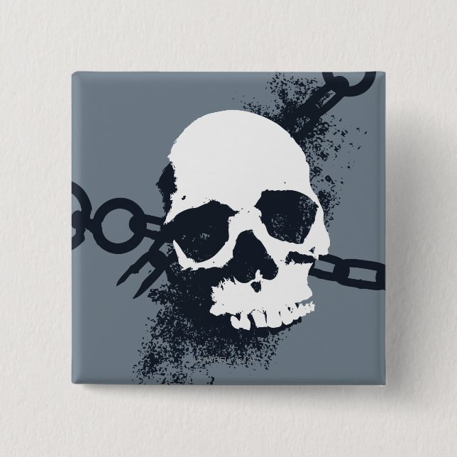 The Necromancer Skull Symbol 2 Inch Square Button (Front)