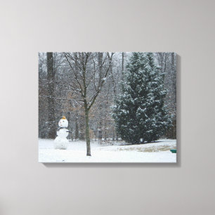 The Neighbour's Snowman Winter Snow Scene Canvas Print