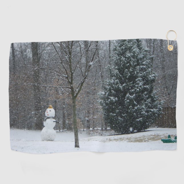 The Neighbour's Snowman Winter Snow Scene Golf Towel (Horizontal)