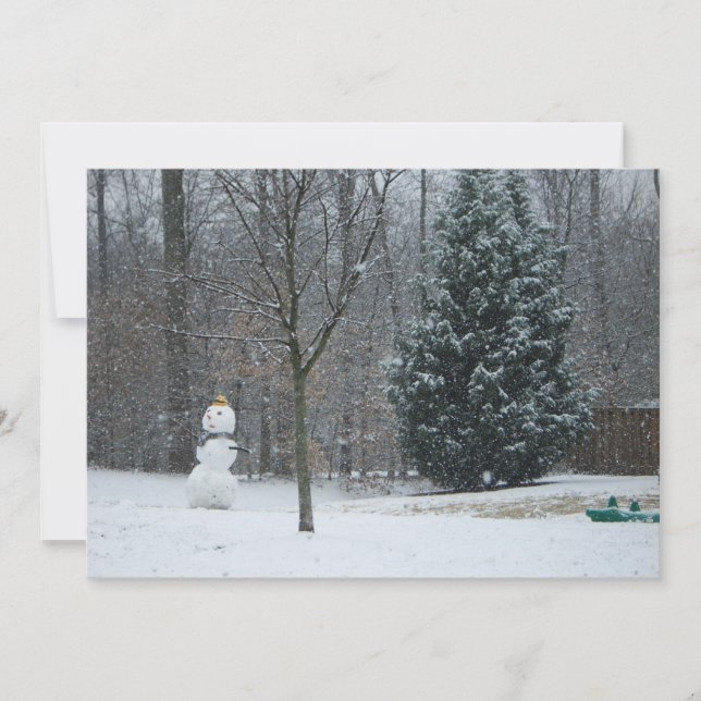 The Neighbour's Snowman Winter Snow Scene Holiday Card (Front)