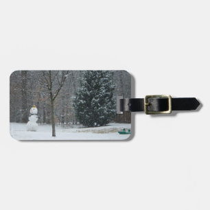 The Neighbour's Snowman Winter Snow Scene Luggage Tag