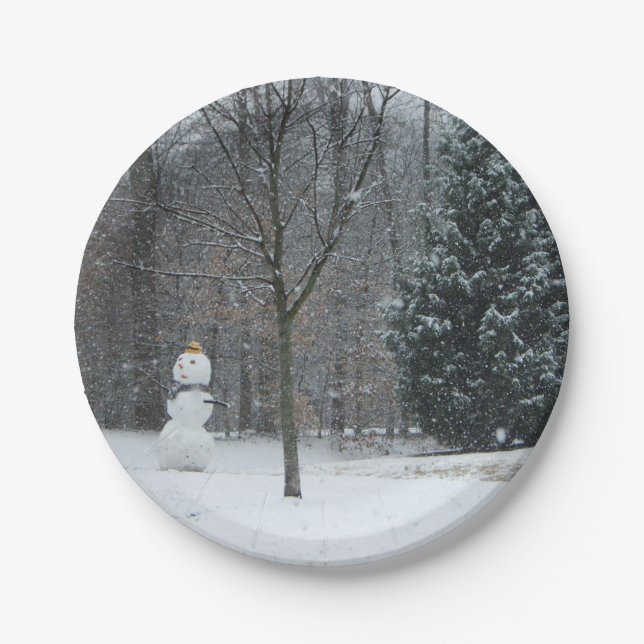 The Neighbour's Snowman Winter Snow Scene Paper Plate (Front)