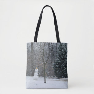 The Neighbour's Snowman Winter Snow Scene Tote Bag