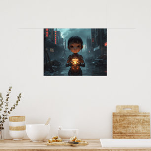 The Neon Refugee Girl: Futuristic Cyberpunk  Poster