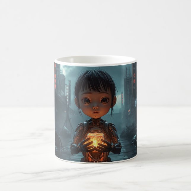  The Neon Refugee Girl: Sci Fi, Cyberpunk Mug (Centre)