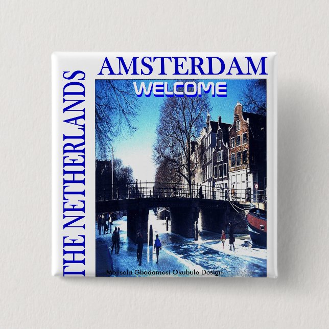 THE NETHERLANDS 2 INCH SQUARE BUTTON (Front)