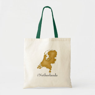 The Netherlands Map in Gold and Black Text Tote Bag