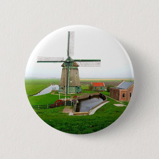 The Netherlands scenic landscape with windmill 2 Inch Round Button (Front)