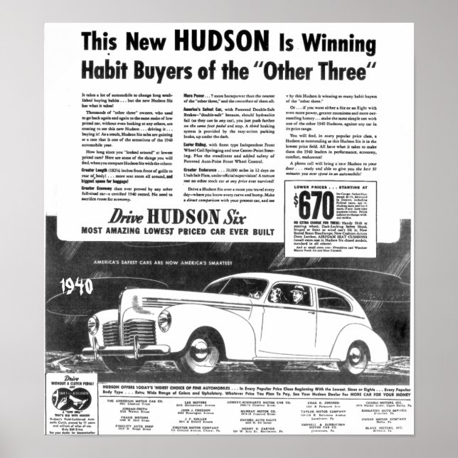 The New 1940 Hudson Automobile Poster (Front)