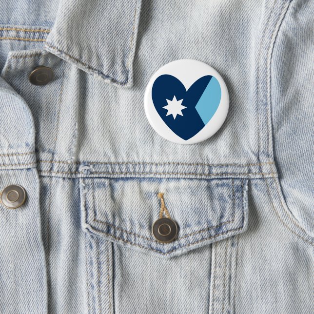 The new Flag of Minnesota State with heart 2 Inch Round Button (In Situ)