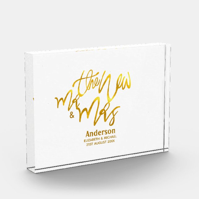 The New Mr and Mrs (add name, date, venue) Gold Photo Block (Left)