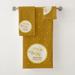 The New Mr and Mrs (name,date) Wedding Gold Decor Bath Towel Set