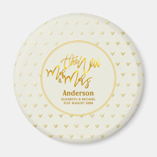 The New Mr and Mrs (name,date) Wedding Gold Hearts Magnet