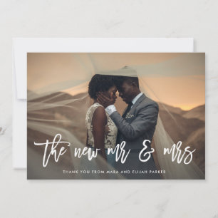 The New Mr and Mrs   Script and Wedding Photo Thank You Card