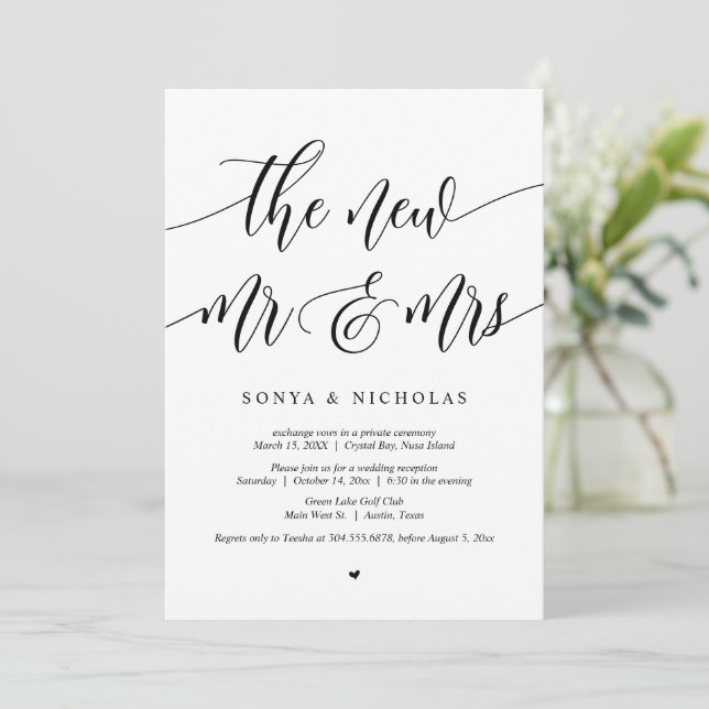 The new Mr and Mrs, Wedding Elopement Party Invitation (Standing Front)