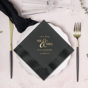 The New Mr. & Mrs. Custom Name & Date Wedding Foil Napkins