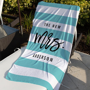 The New Mrs.   Aqua Personalized Bride Beach Towel