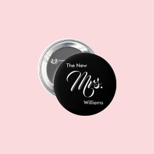 The New Mrs. Black and White Script Text Template 2 Inch Round Button