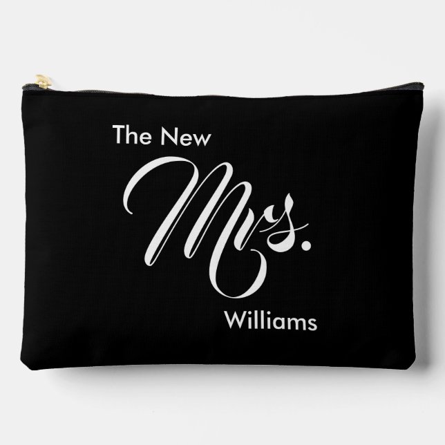 The New Mrs. Last Name Black and White Accessory Pouch (Front)