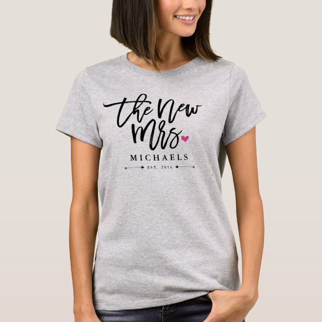 The New Mrs. (Name) Est. Your Wedding Year T-Shirt (Front)