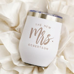 The New Mrs Personalized Bride<br><div class="desc">Show off your new last name with our super cute personalized stemless wine glass! Design features "the new  mrs. [lastname]" in neutral taupe handwritten script typography. Easily customize using the template field provided. Makes a great gift for a newlywed or recent bride.</div>