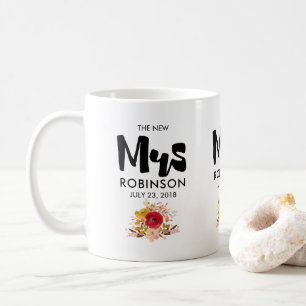 The New Mrs -  Typography with Cute Flowers Coffee Mug