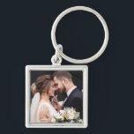 The Newlyweds Custom Photo Keychain<br><div class="desc">Create a custom key chain using your wedding photo or any other photo you desire. This example shows a bride and groom on their wedding day. Personalize this key chain with your desired photo for a one-of-a-kind key chain that is very special. Square photos work best with the square shape...</div>