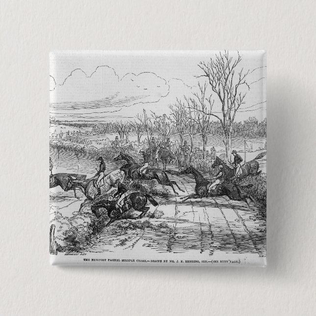 The Newport Pagnel Steeple Chase 2 Inch Square Button (Front)