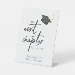 The Next Chapter Elegant Minimal Grey Graduation Pedestal Sign