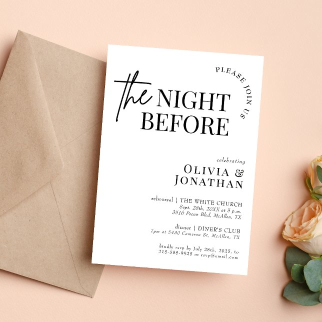 The Night Before Black and White Rehearsal Dinner  Invitation (Creator Uploaded)