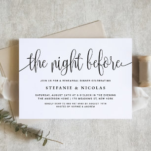 The Night Before Black Script Rehearsal Dinner Invitation