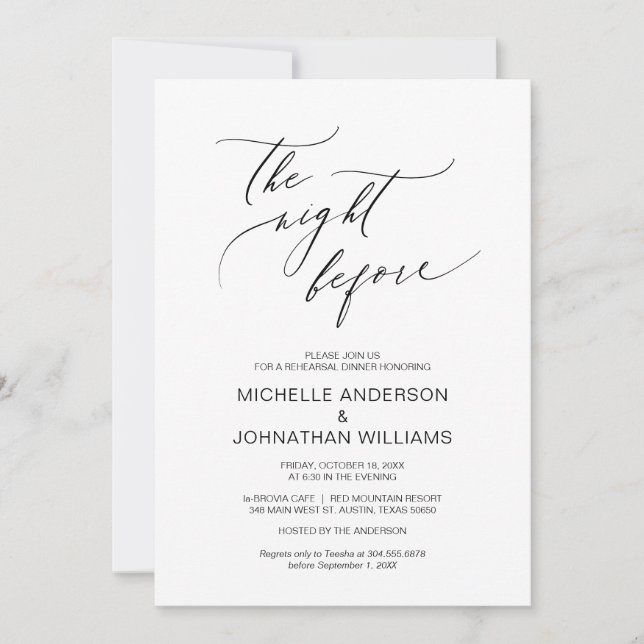 The Night Before, Black, Wedding Rehearsal Dinner Invitation (Front)