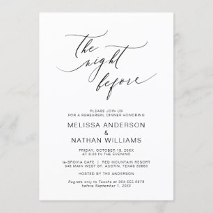 The Night Before, Black, Wedding Rehearsal Dinner Invitation