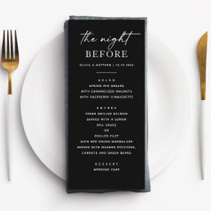 The night before. Black wedding rehearsal dinner Menu
