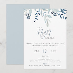 The Night Before Blue Floral Rehearsal Dinner Invitation