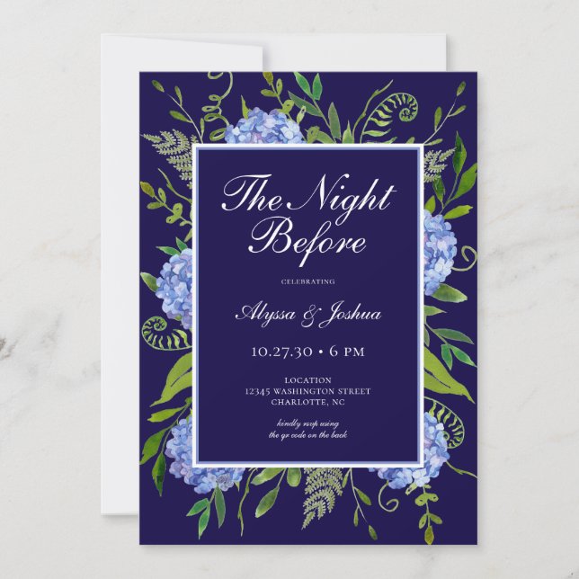 The Night Before Blue Hydrangea QR Code Invitation (Front)