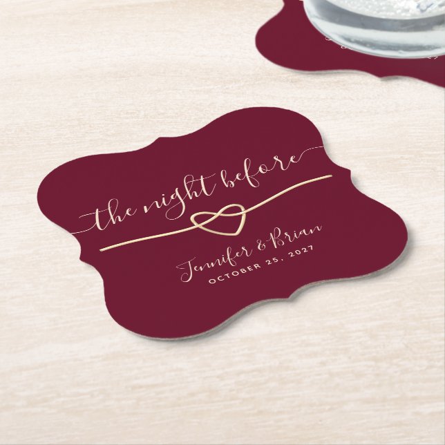 The Night Before Burgundy Rehearsal Dinner Paper Coaster (Angled)